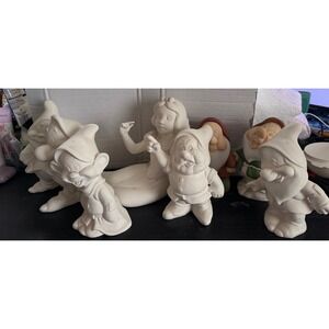 Disney Seven Dwarfs&Snow White Ceramic Unpainted Figurines Set Walt Disney Prod